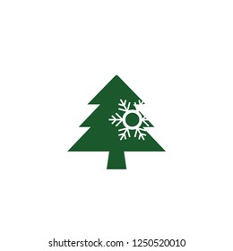 Christmas Tree with snowflake and gift icon. Vector illustration. xmas logo