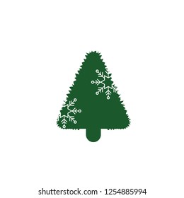 Christmas Tree with snowflake and gift icon. Vector illustration. xmas logo