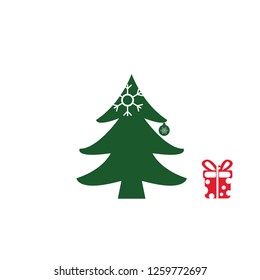 Christmas Tree with snowflake and gift icon. Vector illustration. xmas logo