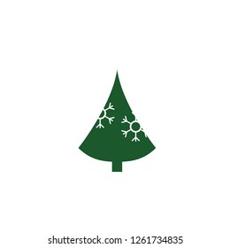 Christmas Tree with snowflake and gift icon. Vector illustration. xmas logo