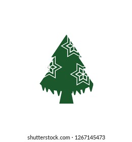Christmas Tree with snowflake and gift icon. Vector illustration. xmas logo