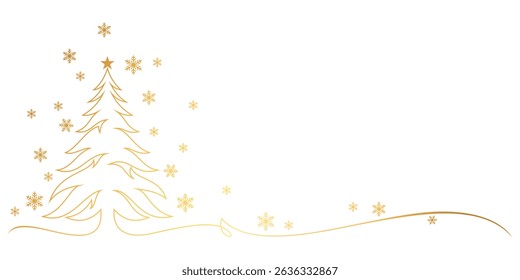 christmas tree with snowflake in gold line art style. element vector eps 10