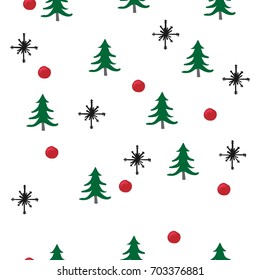 Christmas Tree Snowflake and Ornament Vector Pattern