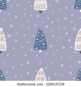 Christmas tree and snowflake seamless pattern. New Year Vector illustration