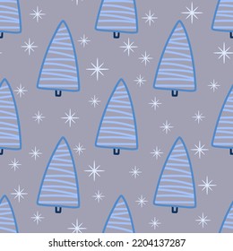 Christmas tree and snowflake seamless pattern. New Year Vector illustration