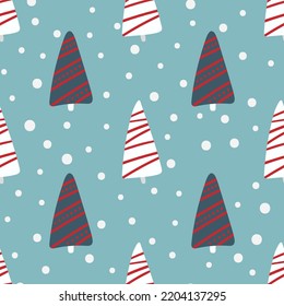Christmas tree and snowflake seamless pattern. New Year Vector illustration