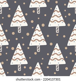 Christmas tree and snowflake seamless pattern. New Year Vector illustration