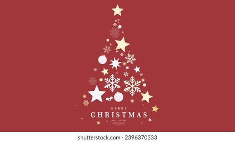 Christmas tree and snowflake with star   ,isolated on red background, Vector illustration EPS 10