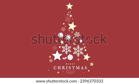 Christmas tree and snowflake with star   ,isolated on red background, Vector illustration EPS 10