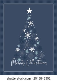 Christmas tree with snowflakes, Christmas card with blue and white colored