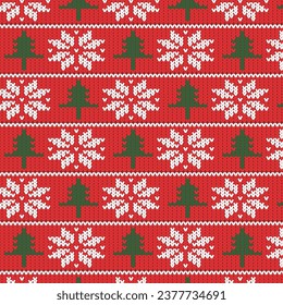 Christmas tree and snowflakes continuous pattern background vector illustration