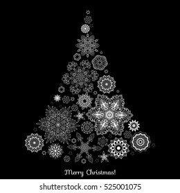 Christmas tree from snowflakes. Good for greeting card for birthday, invitation or banner Stock line vector illustration.