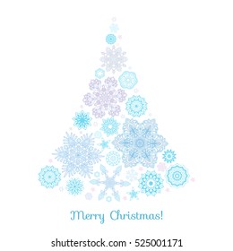 Christmas tree from snowflakes. Good for greeting card for birthday, invitation or banner Stock line vector illustration.