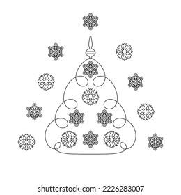 Christmas tree with snowflakes. Line drawing. vector illustration. Zen art. Anti-stress coloring.