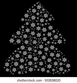 Christmas tree from snowflakes on a black background