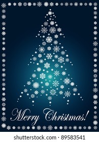 Christmas tree from the snowflakes on the blue background
