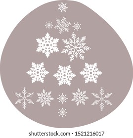Christmas tree of snowflakes on a pink circle background