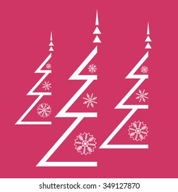 Christmas tree and snowflakes on pink background