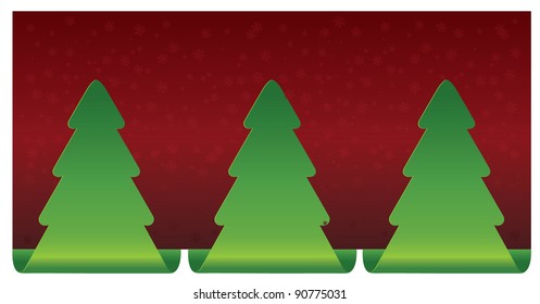Copos de nieve de árbol de Navidad con fondo rojo