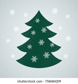 Christmas tree with snowflakes on silver background vector