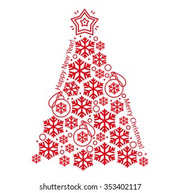 Christmas tree from snowflakes on white background. Vector illustration