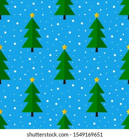 Christmas tree and snowflakes seamless pattern. Christmas background. Vector illustration.
