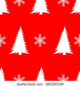 Weihnachtsbaum und Schneeflocken, nahtloses Muster, Vektorgrafik