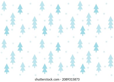 Christmas tree and snowflakes seamless pattern. New year and Christmas background. Soft blue and white colors. Vector.