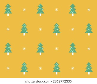Christmas tree and snowflakes seamless pattern design. Vector illustration.