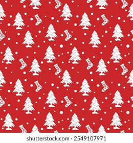 Christmas tree and snowflakes seamless pattern