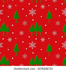 Christmas tree with snowflakes seamless  repeating pattern,icons of winter season for Christmas,new year or celebration party,vector illustration