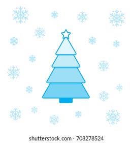 Christmas tree and snowflakes. Simple one color style for holiday design.