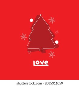 Christmas tree with snowflakes and stars design. Vector of new year tree with background. Illustration vector christmas tree. Red background vector with christmas tree flat design