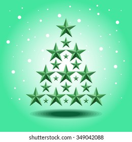 Christmas tree, snowflakes - stock vector.Christmas design for greeting card. Christmas tree isolated on green background. Happy New Year design. Christmas tree on flat style.