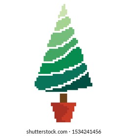 Christmas tree with snowflakes. Vector illustration in pixel art style. 8 bit. Pixel illustration.