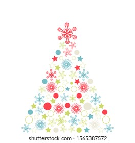 Christmas tree with snowflakes vector illustration. Decorative element for greeting cards, web banners, posters etc