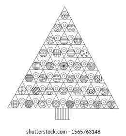 Christmas tree and snowflakes. Vector illustration for adult and kids coloring book anti stress. Doodle style. Black and white Sketch. Zentangle