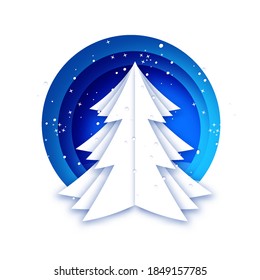 Christmas tree and snowflakes. Winter holidays. Happy New Year. Blue background.