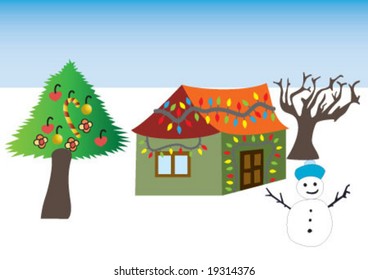 Christmas tree and snowman background