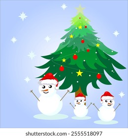 Christmas tree and snowman background