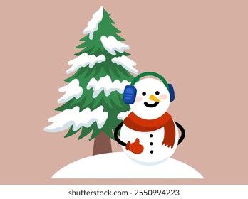 Christmas Tree Snowman Background Illustration