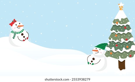 christmas tree with snowman background vector design