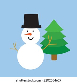 Christmas tree and snowman green abstract vector on blue background