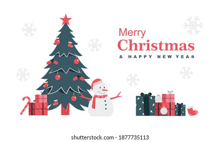 Christmas tree and snowman vector icons, Christmas story, Christmas and New Year illustrations