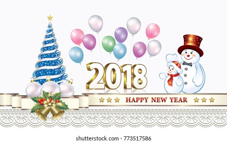 Christmas tree and snowmen  on the background of balloons.Vector illustrations