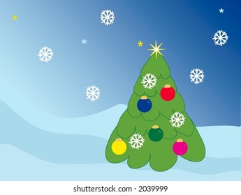 Christmas tree at snowy night