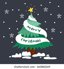 Christmas tree and snowy vector art background design/ Holiday seasons greeting card design
