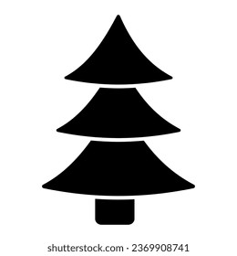 Christmas tree solid icon. Decorated conifer glyph style pictogram on white background. New Year firtree for mobile concept and web design. Vector graphics