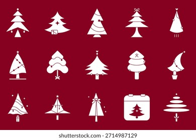 Conjunto de iconos de silueta sólida de árbol de Navidad - Ilustración vectorial minimalista de Festiva