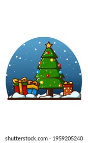 Christmas tree with some gift at Christmas eve with sky night background